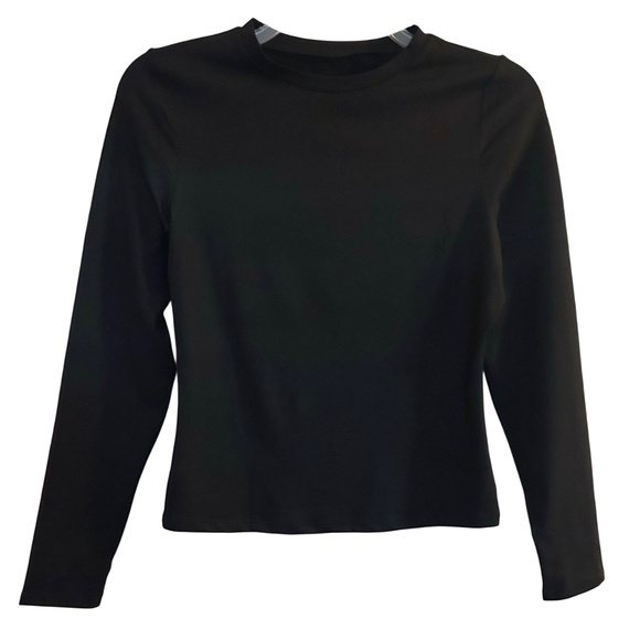 Trendy Queen Black Long Sleeve Crew Neck Slim Fit Stretch Top NWOT L - Picture 1 of 3